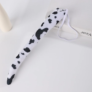 Cosplay cow patterned plush tail accessory with elastic strap for party costume
