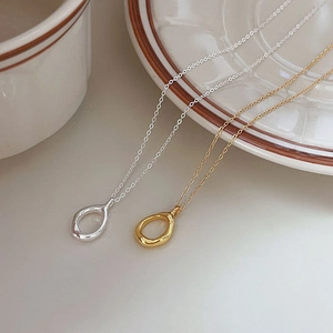 Minimalist 925 sterling silver hollow teardrop necklaces in polished gold and silver