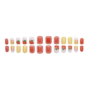 Cute 24pcs strawberry press-on nails set with red and yellow round short fake nails