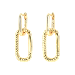 S925 sterling silver geometric double link drop earrings with gold twisted rope texture