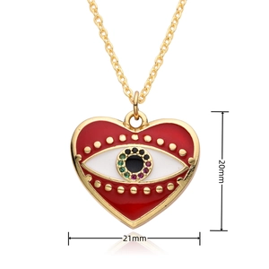 Detailed view of red heart pendant with devil's eye crystal measuring 20mm by 21mm