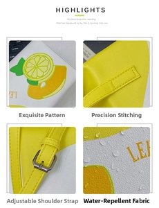 Detail view of lemon crossbody bag showing adjustable metal strap and pebbled PU leather