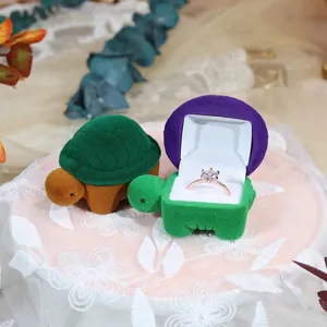 Cute Turtle Shaped Jewelry Box Flocking Velvet Ring Earring Storage Case Creative Cartoon Animal Gift Display Organizer