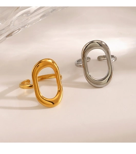 Macro de bagues ovales ajourées minimalistes en or et argent avec anneaux réglables
