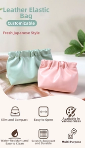 Close-up of waterproof PU leather pouch with squeeze metal spring closure mechanism