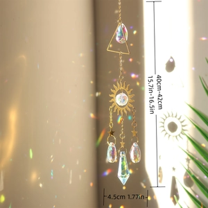 Golden flame sun and moon crystal suncatcher hanging ornament showing 40-42cm dimensions