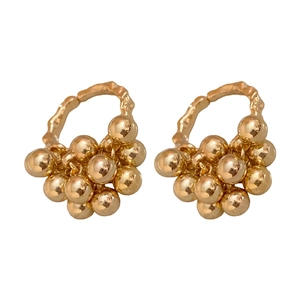 Golden irregular bead cluster earrings with unique textured hoop design for women