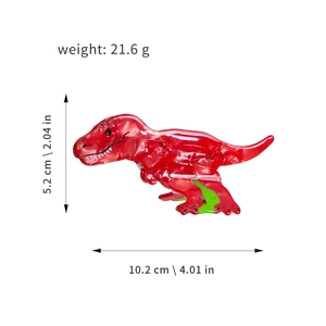 Red acetate dinosaur claw clip with T-Rex design and detailed size measurements