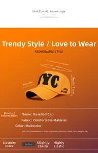 Detailed size view of the orange cotton NYC baseball cap with adjustable strap and measurements