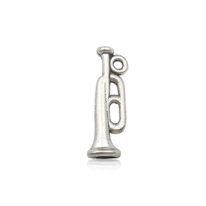 Vintage silver trumpet charm for DIY jewelry and accessories with antique finish