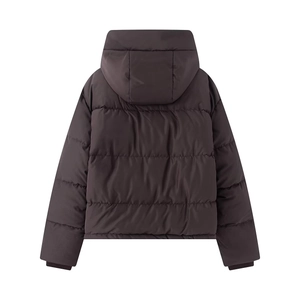 Chocolate brown hooded puffer jacket with waterproof windproof fabric for winter