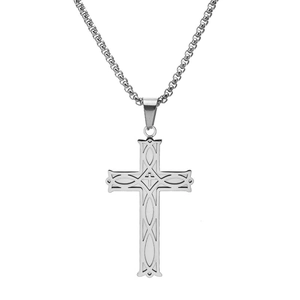 Polished silver stainless steel box chain necklace with hollow Celtic cross pendant