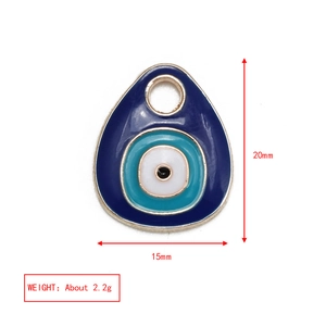 Blue evil eye pendant specifications 20mm by 15mm with gold plating detail