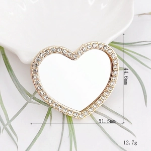 Golden heart-shaped rhinestone mirror pendant for DIY crafts, 51.5mm x 44.6mm size