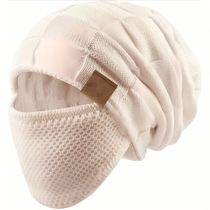 Detail of knit balaclava showing soft fleece lining and breathable honeycomb mesh mask