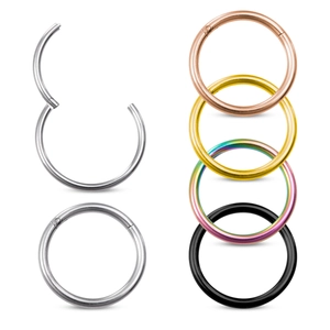 Hinged stainless steel body piercing hoops in silver, gold, rose gold, black and rainbow