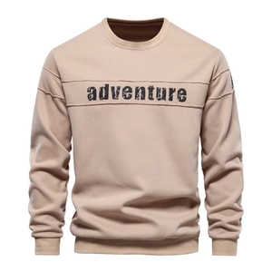 Men Sweatshirt Crew Neck Cotton Blend Long Sleeve Adventure Letter Print Loose Fit Pullover Casual Sports Top
