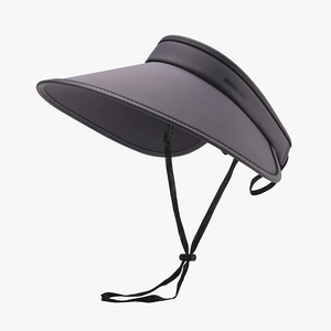Women's foldable ice silk sun hat with wide brim and UV protection in charcoal grey