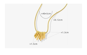 Detail shot of gold geometric square bar pendant necklace with size measurements