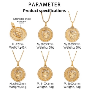 Detailed size and weight chart for the gold lion head pendant necklace in stainless steel