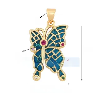 Detailansicht Schmetterling-Anhänger 15x22mm mit blauer Emaille und Zirkonia Steinen