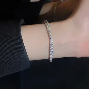 Luxurious double-layer silver zirconia crisscross open bangle for women with sparkling stones