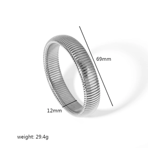 Vue détaillée du bracelet serpent en acier inoxydable argenté avec dimensions 69mm x 12mm