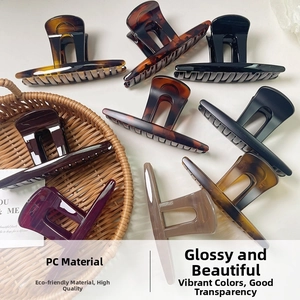 Detail showing various colors of large hair claw clips in a natural set display
