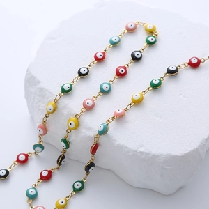 18K gold plated stainless steel necklace with colorful enamel Turkish evil eye beads