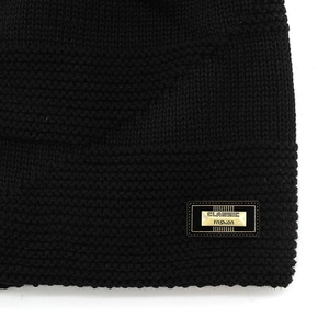 Black knitted winter hat for men with classic metal logo and warm thermal lining