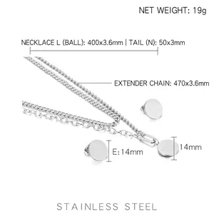 Detail view of double-layer Good Luck necklace and earrings set with size measurements