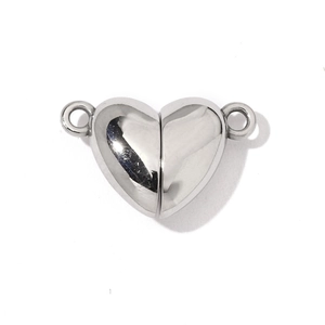 Fermoir magnétique coeur en argent poli avec anneaux doubles pour bijoux DIY