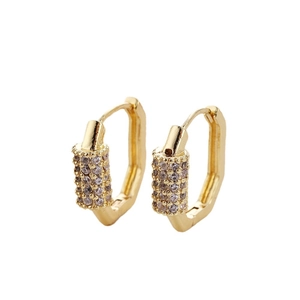 Modern gold-plated geometric hoop earrings with pave-set cubic zirconia accents