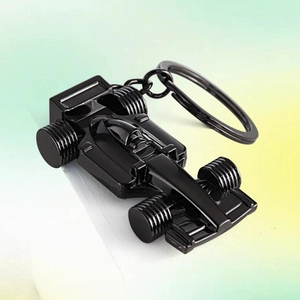 F1 racing car keychain in black metal alloy with detailed formula car model design