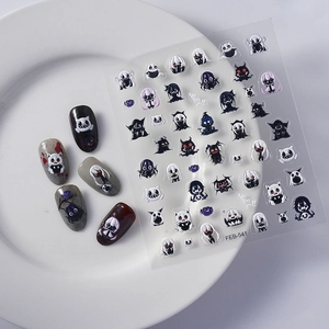 Stereo embossed Halloween circus nail art stickers with creepy-cute monsters and ghosts