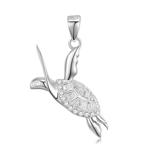 Detailed close-up of S925 sterling silver sea turtle pendant with white cubic zirconia stones