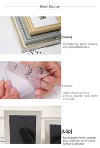Detail of minimalist ivory photo frame with durable PS material and acrylic glass