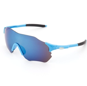 Men's cycling sunglasses with vibrant blue frame and polarized mirror lenses for outdoor sports