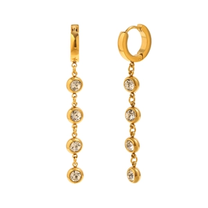18K gold plated stainless steel hoop earrings with sparkling cubic zirconia tassels
