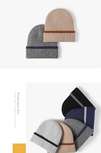 Detailed knit texture and color selection of warm ribbed winter fisherman hats