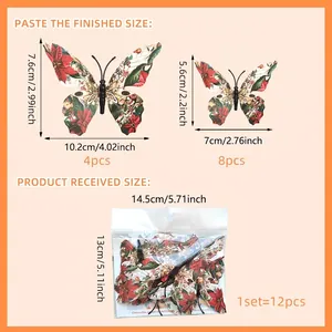 3D Christmas floral butterfly wall stickers in two sizes for festive home wall decoration
