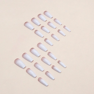 White gradient ballerina press-on nails with rose gold glitter ombre effect 24pcs set