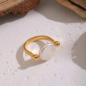 Artificial Baroque Pearl Ring U Shaped Stainless Steel 18K Gold Plated Hypoallergenic French Light Luxury Elegant Jewelry For Women
