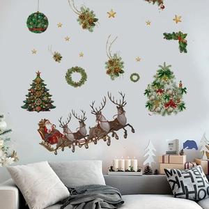 Christmas wall stickers featuring Santa, reindeer and trees for living room decor