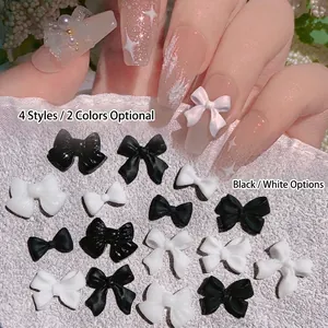 3D Bowknot Nail Art Charms Resin Black White Ribbon Bow Flatback Manicure DIY Decoration Accessories