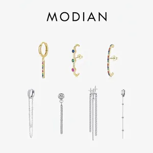 925 Sterling Silver Earrings For Women Micro Inlaid Colorful Zircon Rainbow Tassel Minimalist Ins Style Jewelry Gift