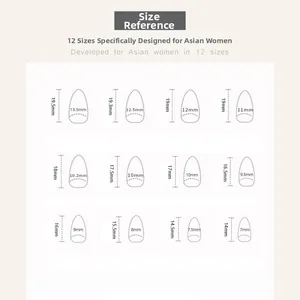 Size chart showing 12 different dimensions for press on nails in millimeters
