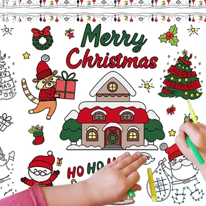 Christmas Coloring Tablecloth Disposable Waterproof DIY Painting Cartoon Santa Reindeer Party Decoration For Kids