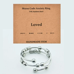 Stainless steel Morse code fidget ring for anxiety with Loved message card
