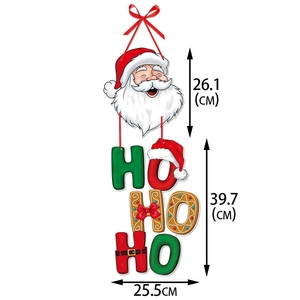 Detailed view of Santa Claus and HO HO HO hanging sign with festive colors and dimensions